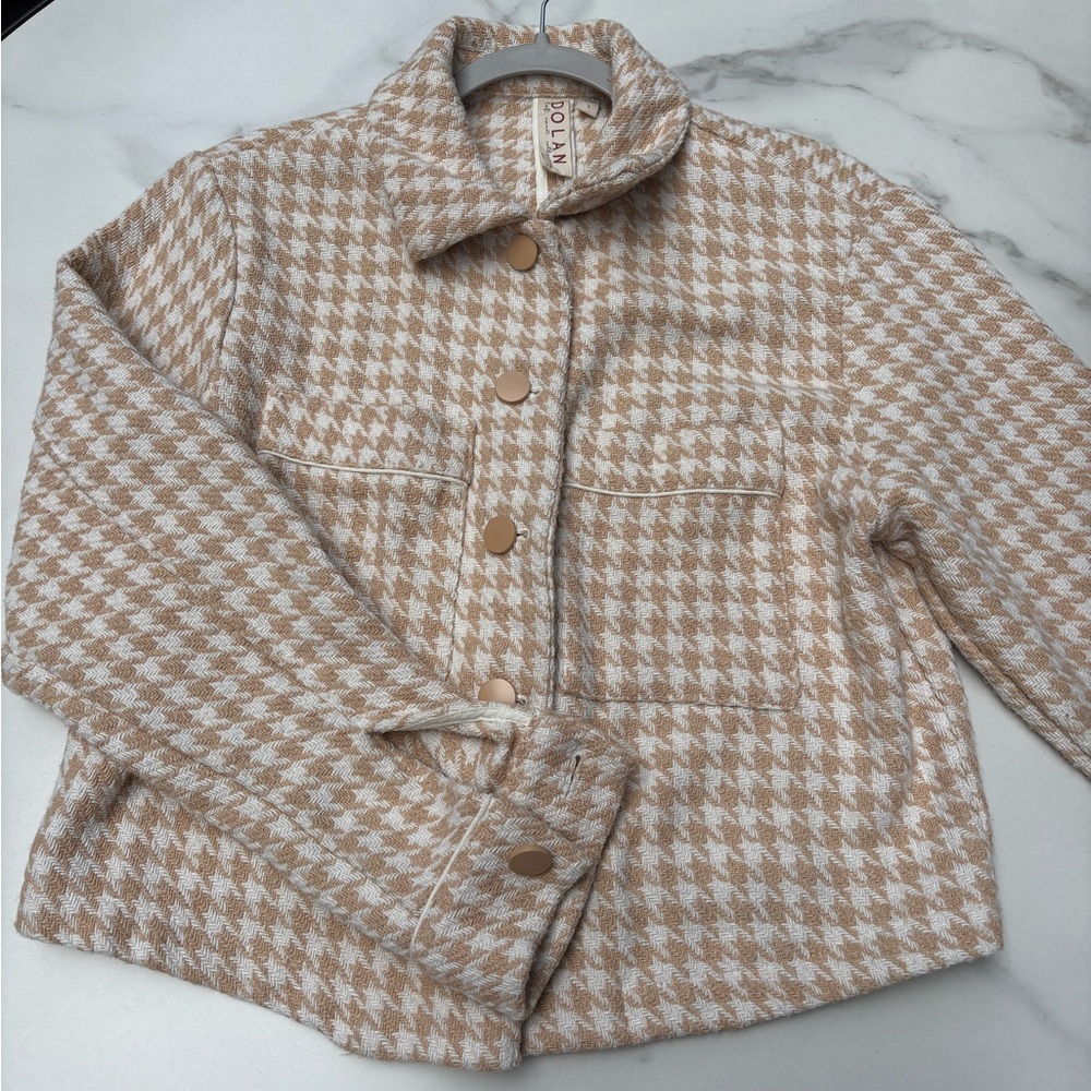 Anthropologie Tan and White Houndstooth Jacket